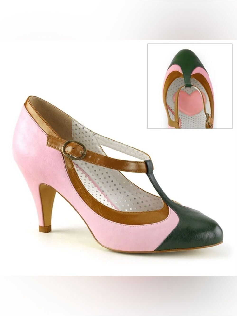 Pinup Couture Peach-03 Pink T-Strap Retro Pumps Heels Size 8 NWB